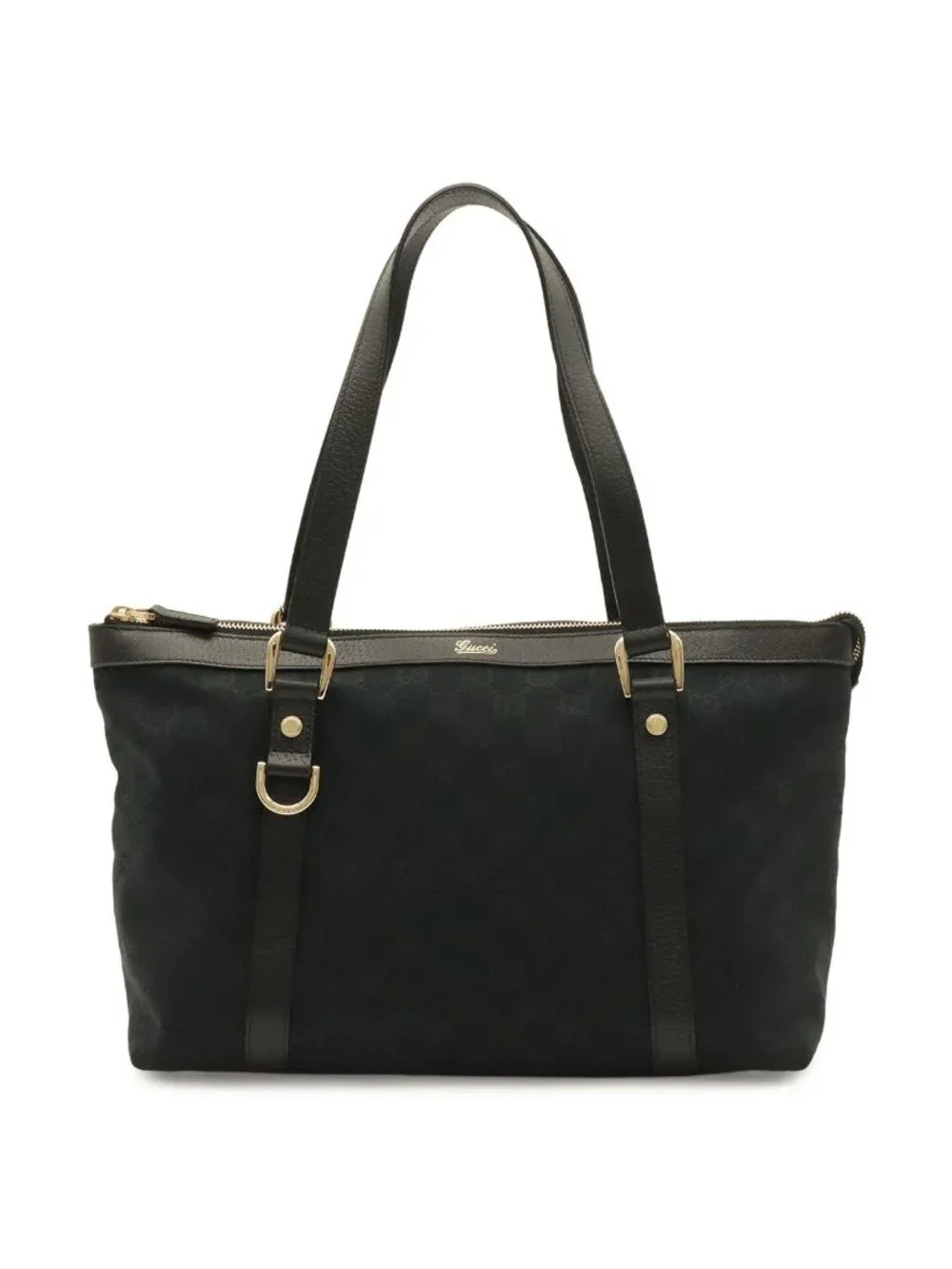Gucci GG Canvas Abbey Shoulder Bag Tote Leather Black Gold